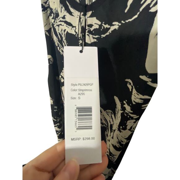 NWT Parker Elegant Keyhole Racerback Halter Black Floral Ruffle Whimsy Dress S - Picture 2 of 5